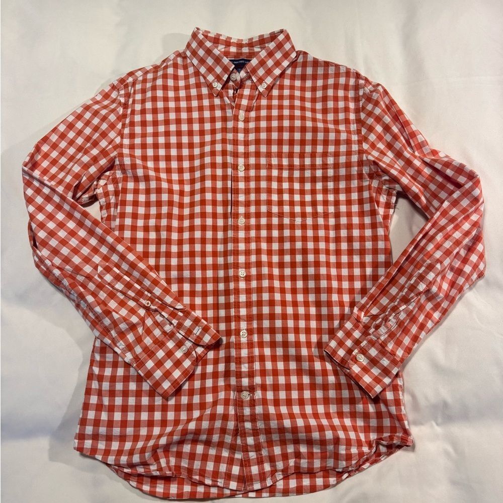 Old Navy Orange and White Checkered Button Down Shirt